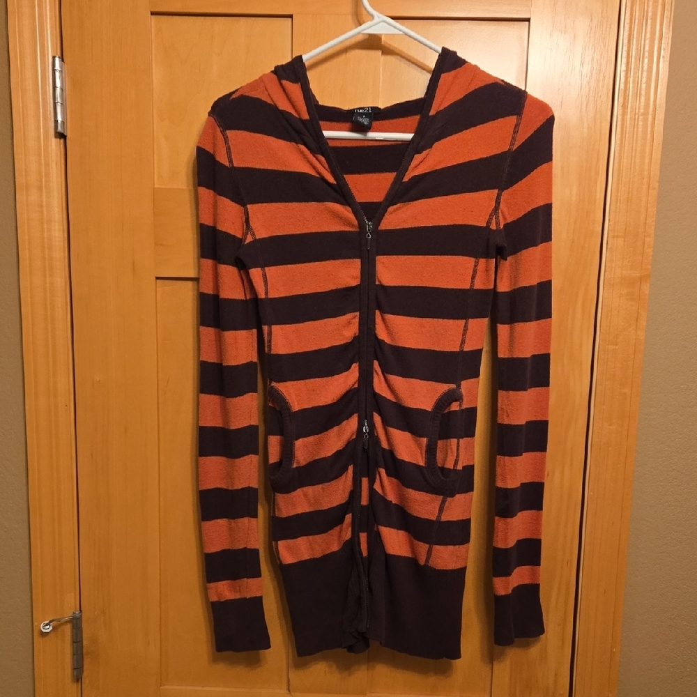 Vintage Rue21 Striped Hooded Sweater - Orange and Brown